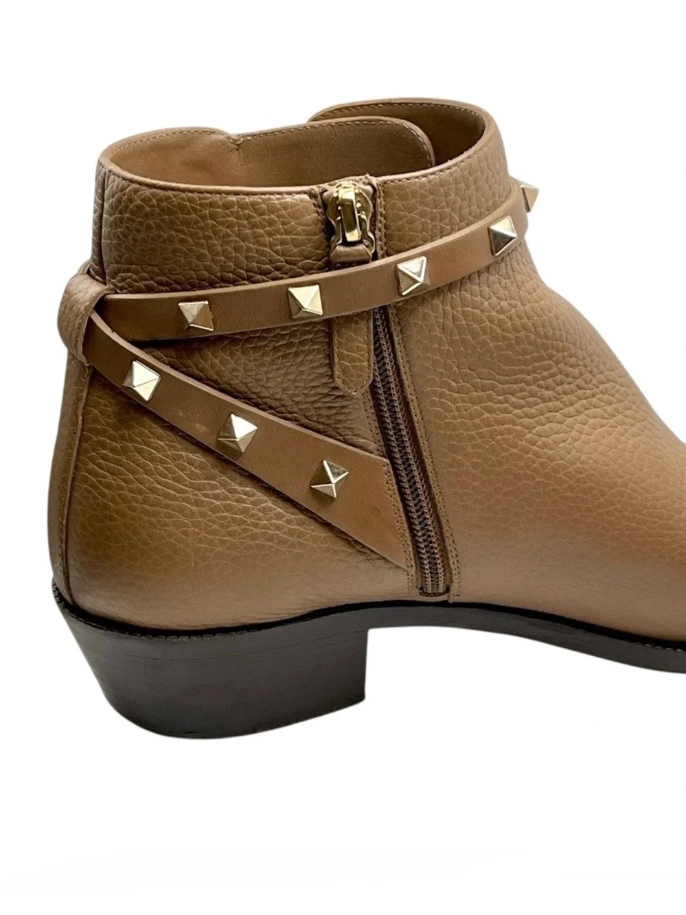 Valentino Rockstud Harness Leather Ankle Boots Poudre Tan EU 41 US 10.5